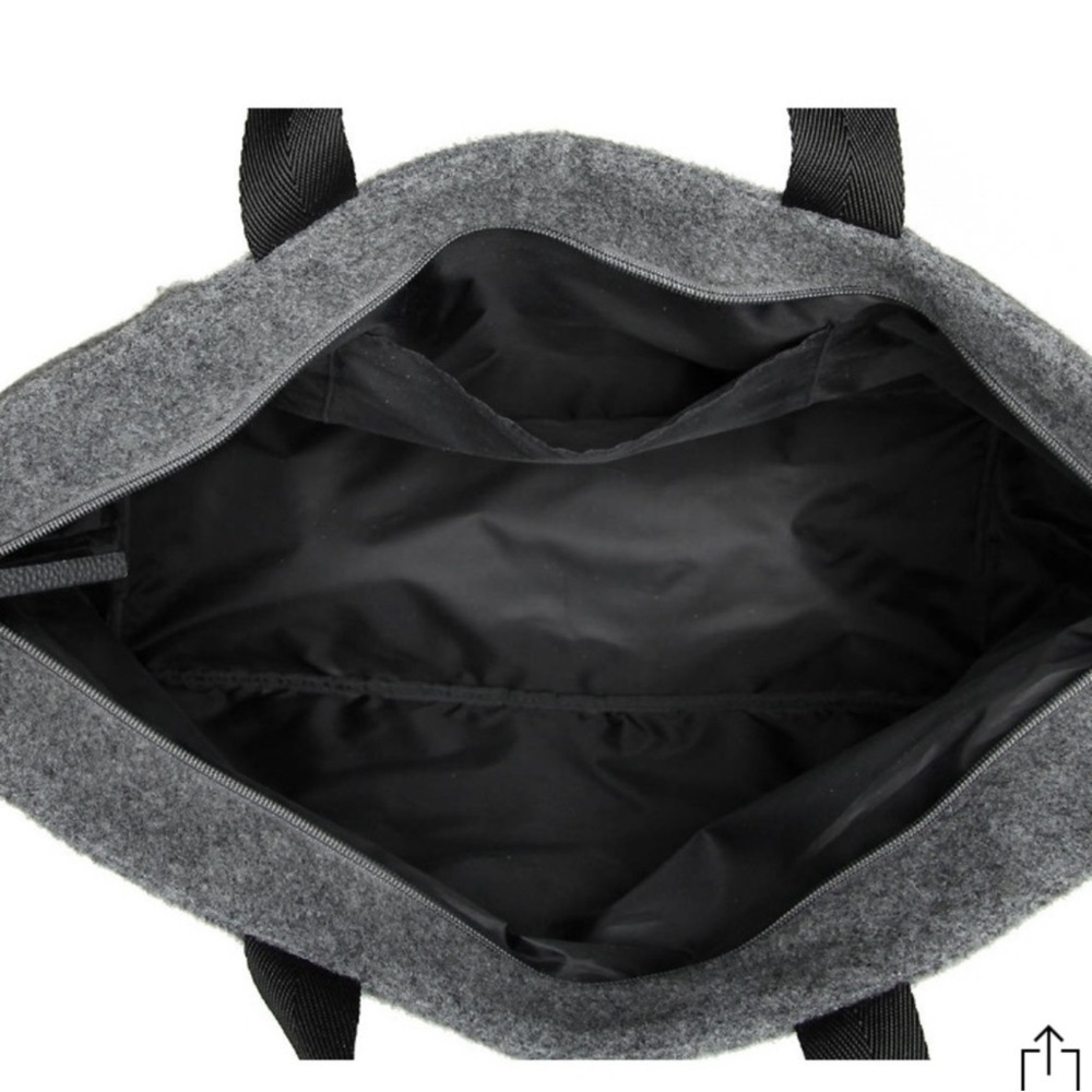 DSW Grey Wool Felt Maxi Tote Shoe Compartment Faux Leather Outside Pocket ZipTop - Picture 3 of 9